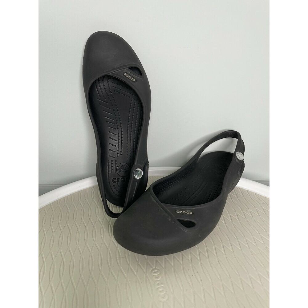 Crocs Women’s Olivia II Slingback Ballet Flats US 7 Black Comfort Slip On Jewel